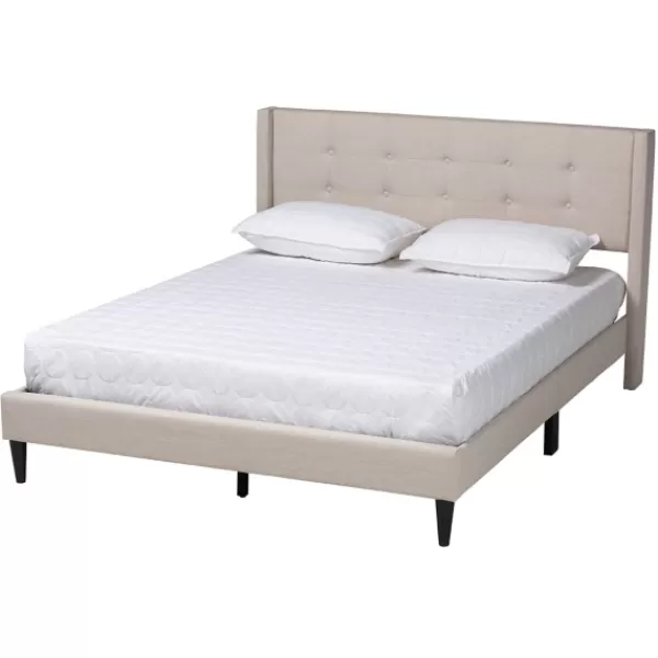 Beds & Headboards-Kirkland's Home Amala Beige Button Tufted Queen Bed Frame Tan