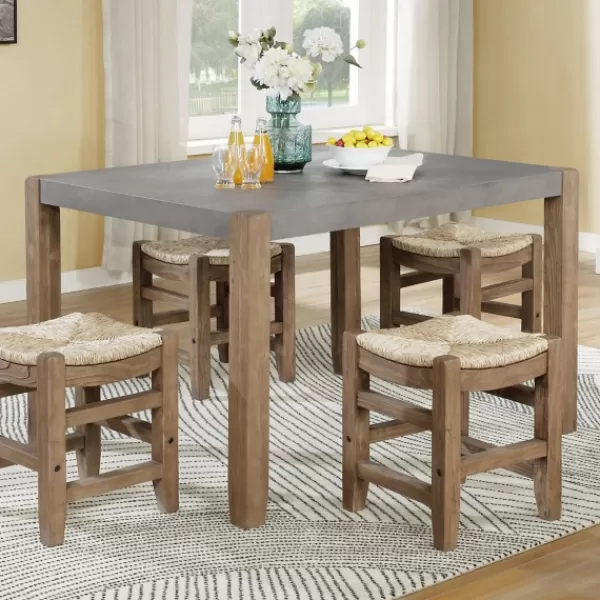 Dining Tables-Kirkland's Home Amber Wood Faux Concrete Top Dining Table Brown