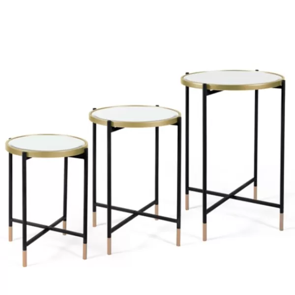 Accent & End Tables-Kirkland's Home Anastasia Mirrored Metal Accent Tables, Set Of 3 Black