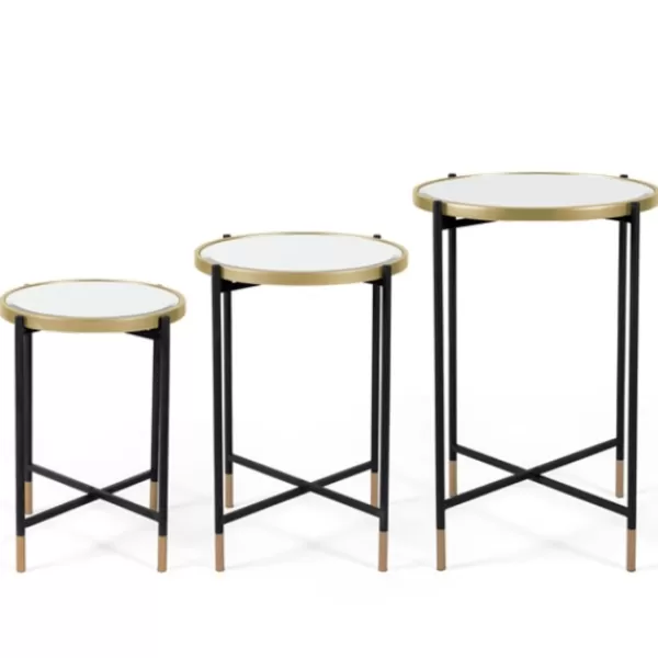 Accent & End Tables-Kirkland's Home Anastasia Mirrored Metal Accent Tables, Set Of 3 Black