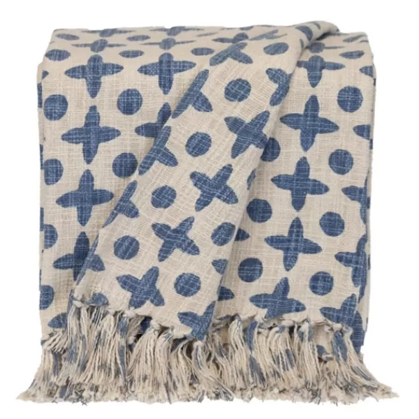 Blankets & Throws-Kirkland's Home And Beige Patterned Fringe Throw Blue