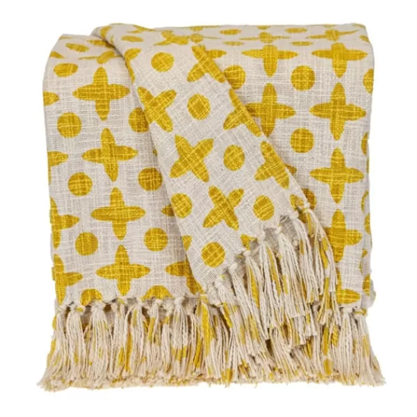 Blankets & Throws-Kirkland's Home And Beige Patterned Fringe Throw Yellow