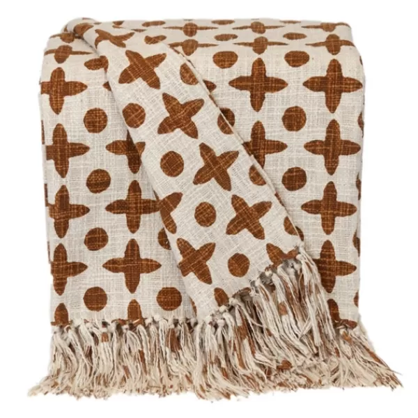 Blankets & Throws-Kirkland's Home And Beige Patterned Fringe Throw Brown