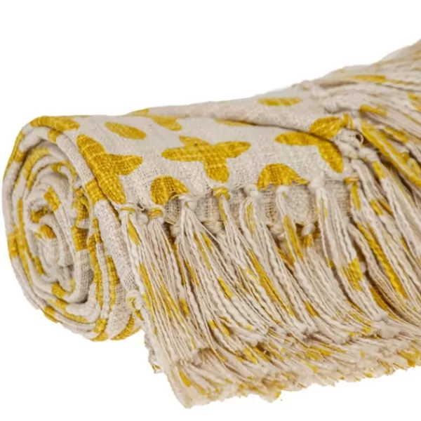 Blankets & Throws-Kirkland's Home And Beige Patterned Fringe Throw Yellow