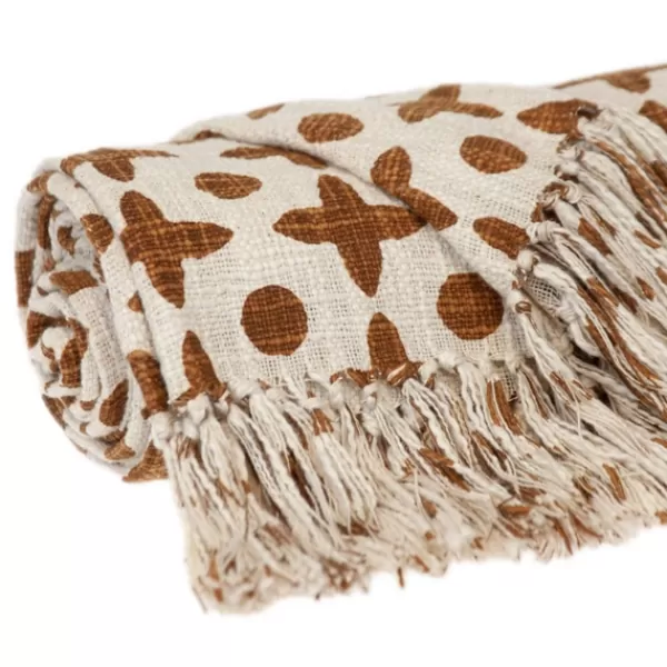 Blankets & Throws-Kirkland's Home And Beige Patterned Fringe Throw Brown