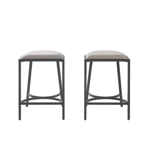 Bar Stools & Counter Height Stools-Kirkland's Home And Black Metal Counter Stools, Set Of 2 Gray