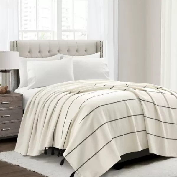 Bedspreads & Coverlets-Kirkland's Home And Black Striped King Coverlet Ivory