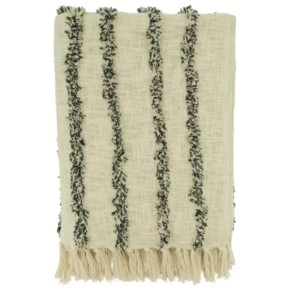 Blankets & Throws-Kirkland's Home And Black Tufted Lines Throw Ivory