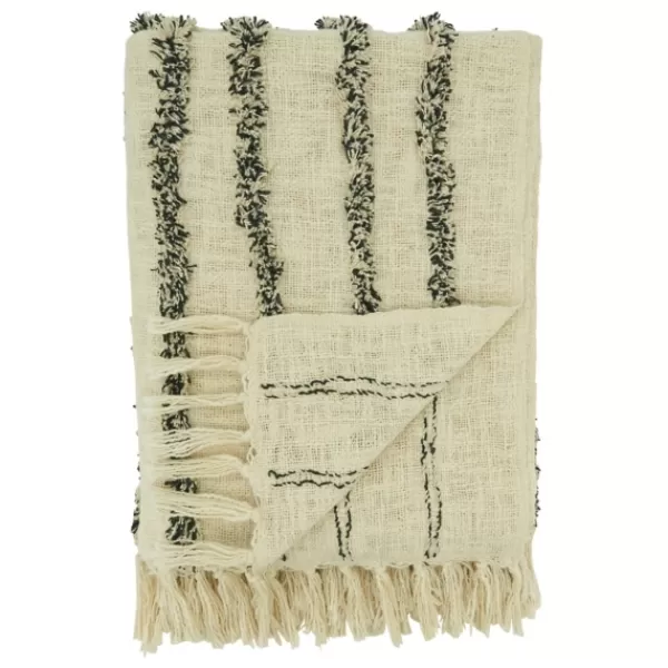 Blankets & Throws-Kirkland's Home And Black Tufted Lines Throw Ivory