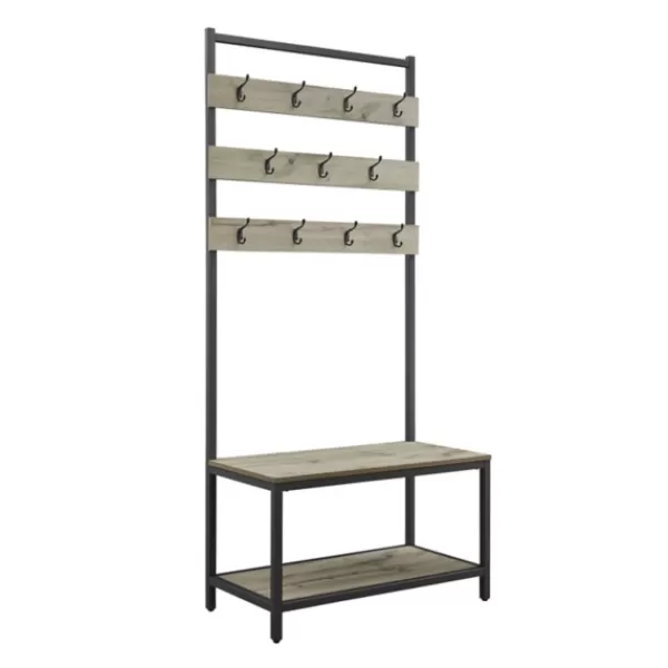 Entryway Furniture-Kirkland's Home And Black Wood Bench Hall Tree Gray