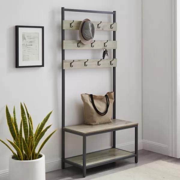 Entryway Furniture-Kirkland's Home And Black Wood Bench Hall Tree Gray