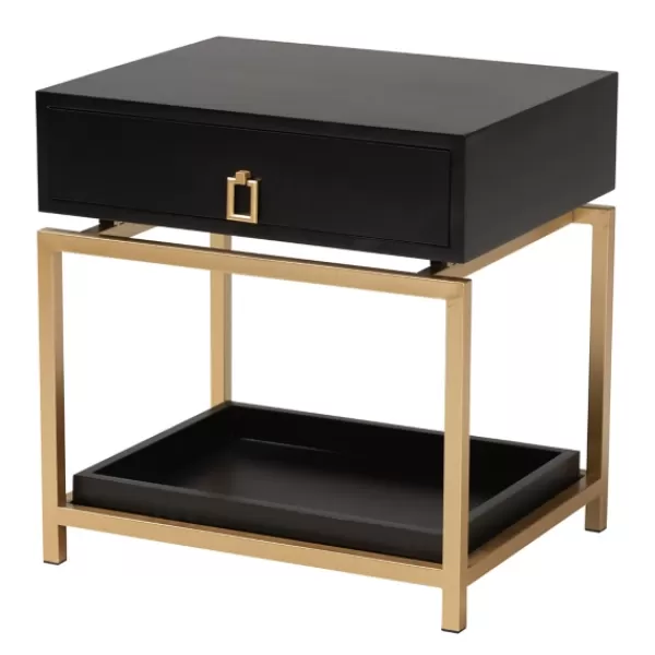 Nightstands-Kirkland's Home And Gold 1-Drawer Nightstand Black