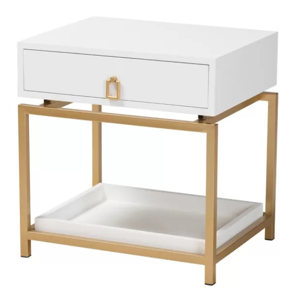 Nightstands-Kirkland's Home And Gold 1-Drawer Nightstand White