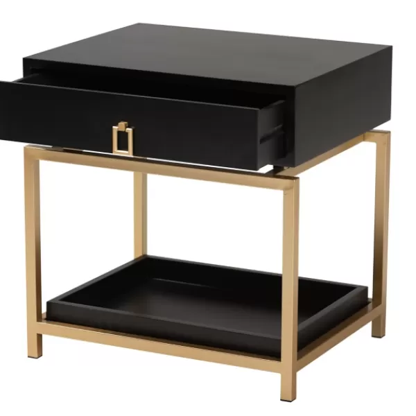 Nightstands-Kirkland's Home And Gold 1-Drawer Nightstand Black