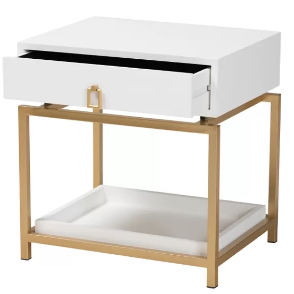 Nightstands-Kirkland's Home And Gold 1-Drawer Nightstand White