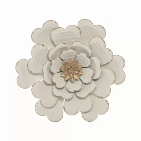 Wall Plaques-Kirkland's Home And Gold Metal Flower Large Wall Plaque White