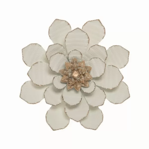 Wall Plaques-Kirkland's Home And Gold Metal Flower Small Wall Plaque White