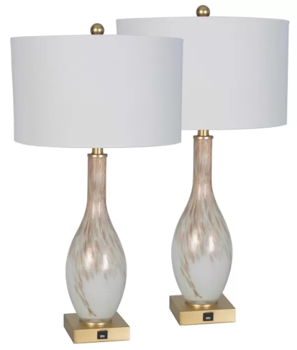 Table Lamps-Kirkland's Home And Gold Swirl Glass Table Lamps, Set Of 2 White