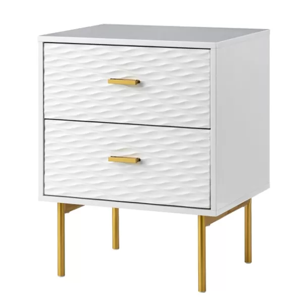 Nightstands-Kirkland's Home And Gold Wave Nightstand White