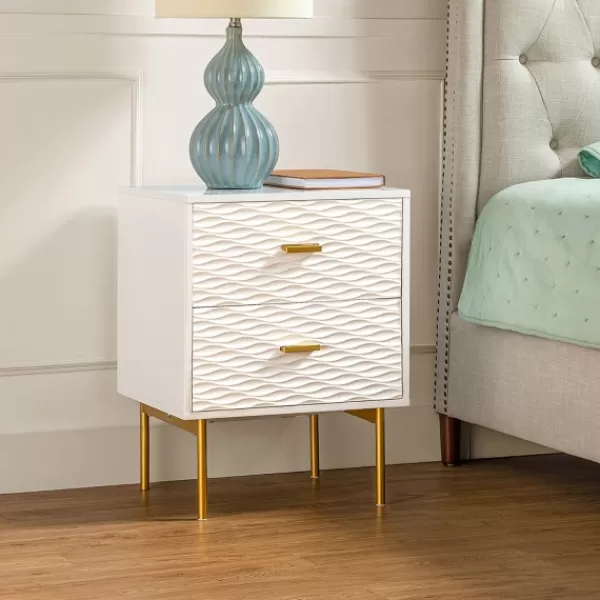 Nightstands-Kirkland's Home And Gold Wave Nightstand White