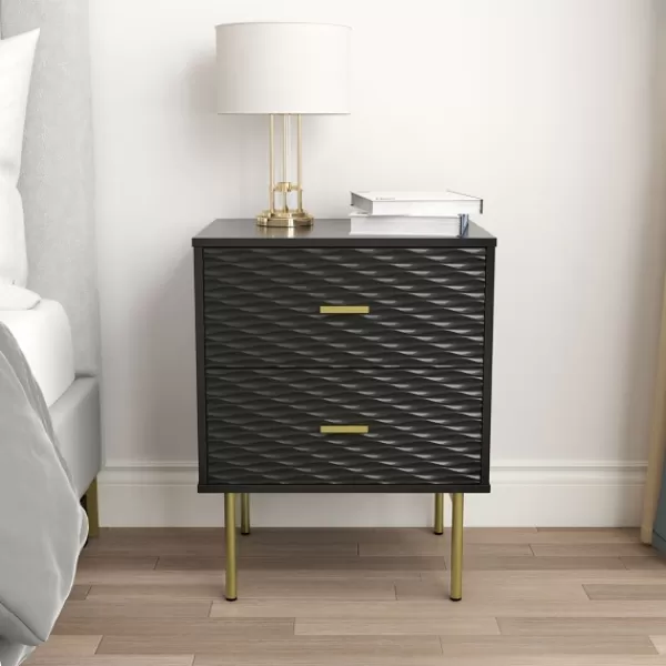 Nightstands-Kirkland's Home And Gold Wave Nightstand Black