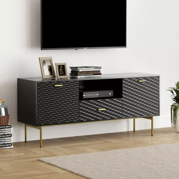 Tv Stands & Media Consoles-Kirkland's Home And Gold Wave Tv Stand Black