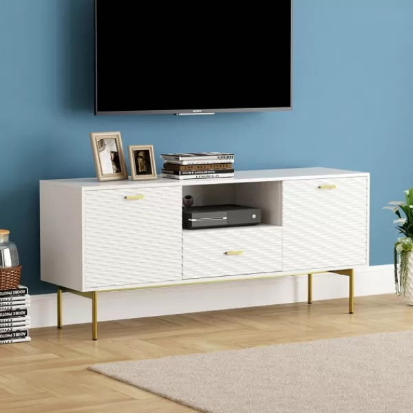 Tv Stands & Media Consoles-Kirkland's Home And Gold Wave Tv Stand White