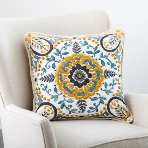 Pillows-Kirkland's Home And Gray Embroidered Claudia Pillow Yellow