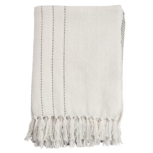 Blankets & Throws-Kirkland's Home And Gray Striped And Fringe Throw Blanket White