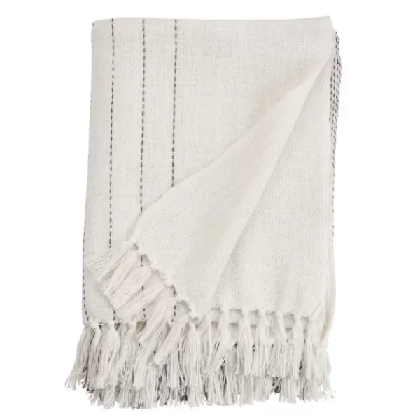 Blankets & Throws-Kirkland's Home And Gray Striped And Fringe Throw Blanket White