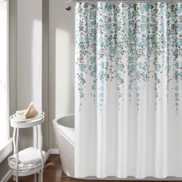 Shower Curtains-Kirkland's Home And Gray Weeping Flower Shower Curtain Blue