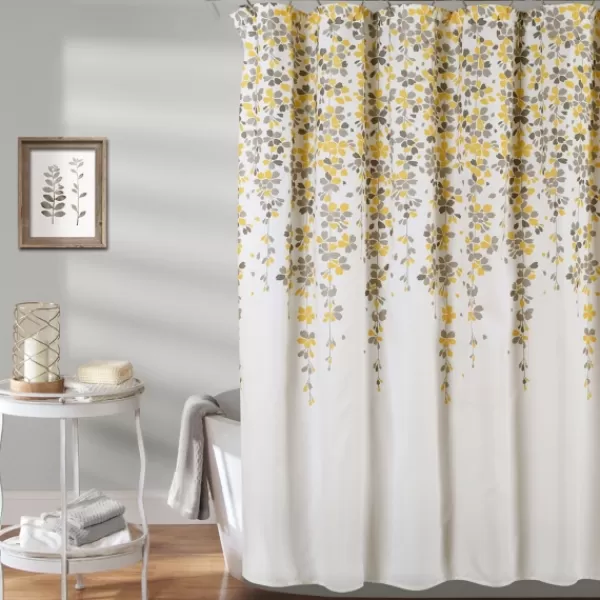 Shower Curtains-Kirkland's Home And Gray Weeping Flower Shower Curtain Yellow