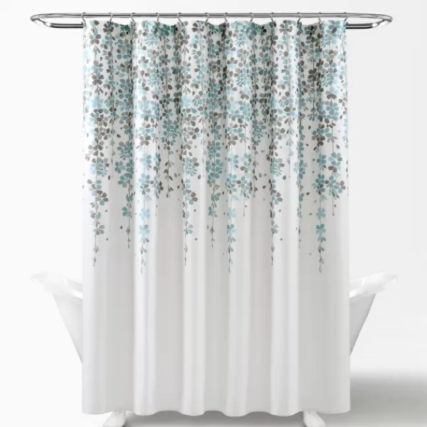 Shower Curtains-Kirkland's Home And Gray Weeping Flower Shower Curtain Blue