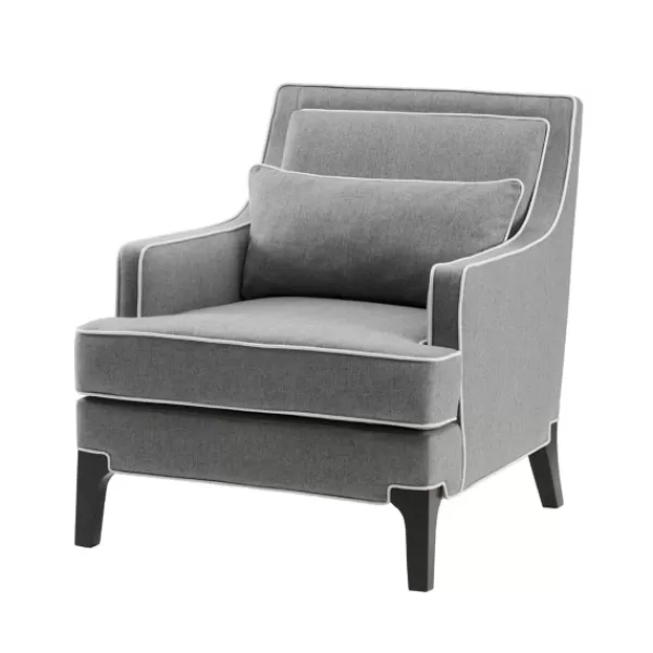 Accent Chairs-Kirkland's Home And Ivory Trim Upholstered Armchair Gray