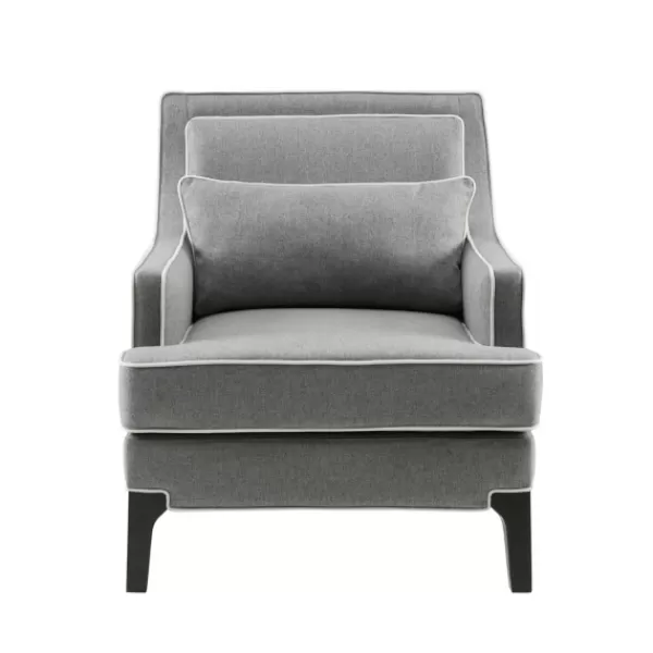 Accent Chairs-Kirkland's Home And Ivory Trim Upholstered Armchair Gray