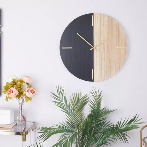 Clocks-Kirkland's Home And Natural 2-Tone Wood Wall Clock Black