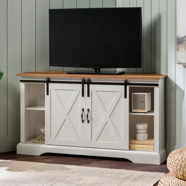 Tv Stands & Media Consoles-Kirkland's Home And Natural Sliding Barn Door Tv Stand White