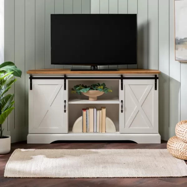 Tv Stands & Media Consoles-Kirkland's Home And Natural Sliding Barn Door Tv Stand White