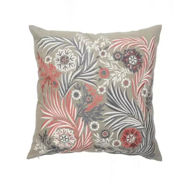 Pillows-Kirkland's Home And Pink Feather Garden Cotton Pillow Gray