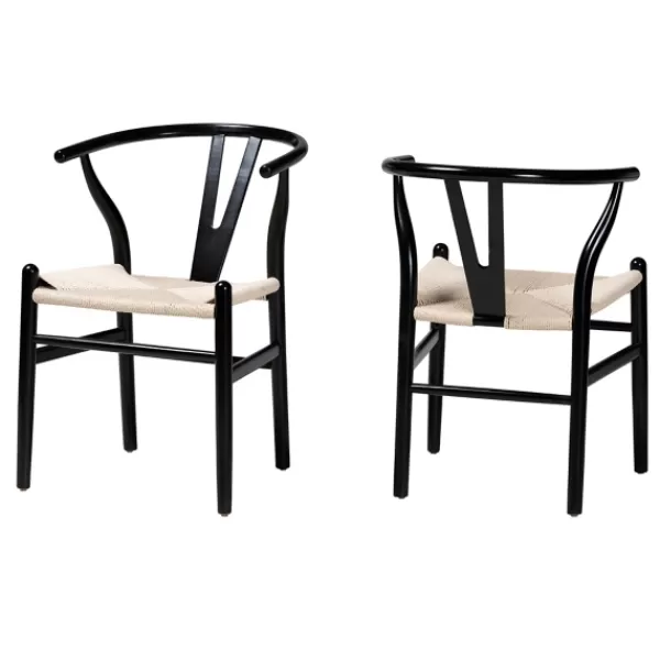 Dining Chairs-Kirkland's Home And Tan Wishbone Dining Chairs, Set Of 2 Black