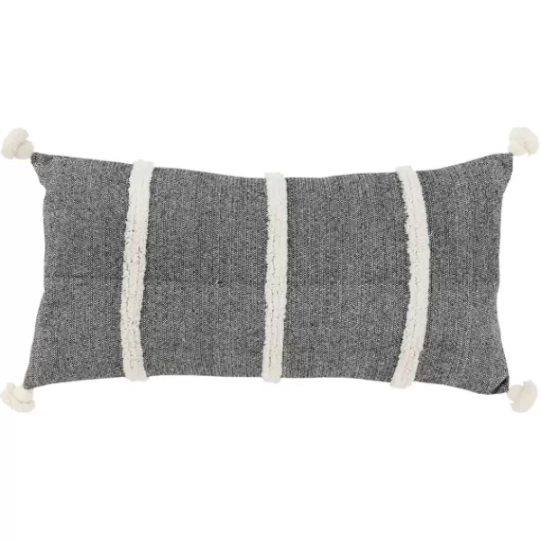 Pillows-Kirkland's Home And White Artisanal Stripes Lumbar Pillow Black