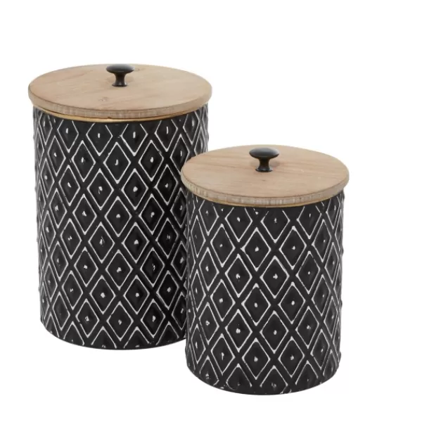 Decorative Bowls & Jars-Kirkland's Home And White Embossed Diamond Jars, Set Of 2 Black