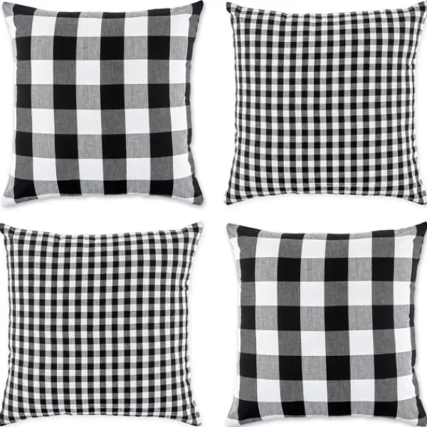 Pillows-Kirkland's Home And White Gingham Pillow Covers, Set Of 4 Black