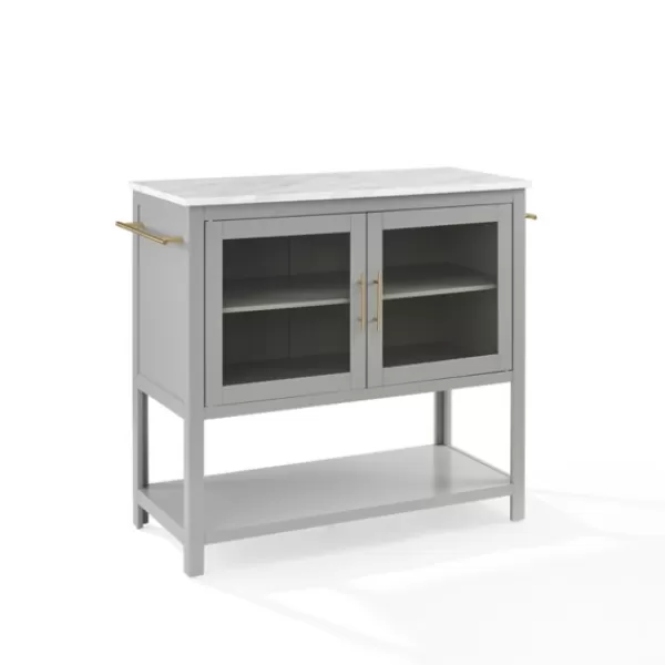 Kitchen Islands & Bar Carts-Kirkland's Home And White Marble Top Kitchen Island Gray