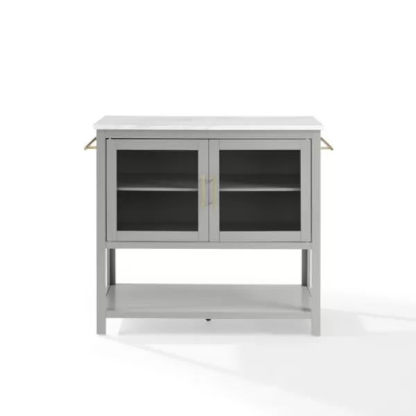 Kitchen Islands & Bar Carts-Kirkland's Home And White Marble Top Kitchen Island Gray