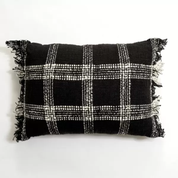 Pillows-Kirkland's Home And White Open Plaid Lumbar Pillow Black