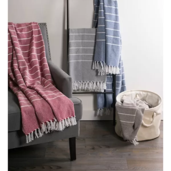 Blankets & Throws-Kirkland's Home And White Thin Stripe Throw Gray