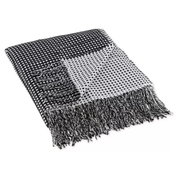 Blankets & Throws-Kirkland's Home And White Waffle Knit Fringe Throw Black