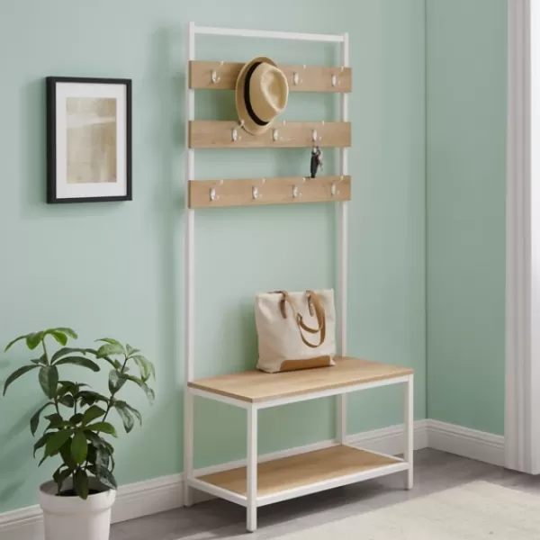 Entryway Furniture-Kirkland's Home And White Wood Bench Hall Tree Brown