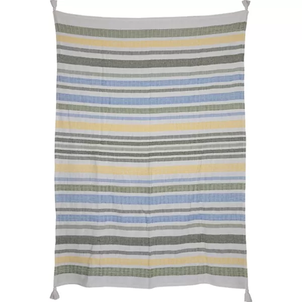 Blankets & Throws-Kirkland's Home And Yellow Stripe Throw Blanket Blue